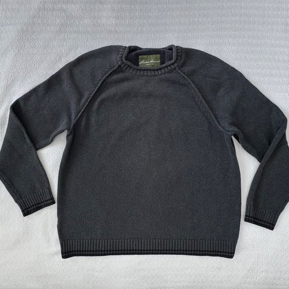 Men's EDDIE BAUER Roll Neck Sweater 100% Cotton, Black Blue Size XL - Picture 1 of 7